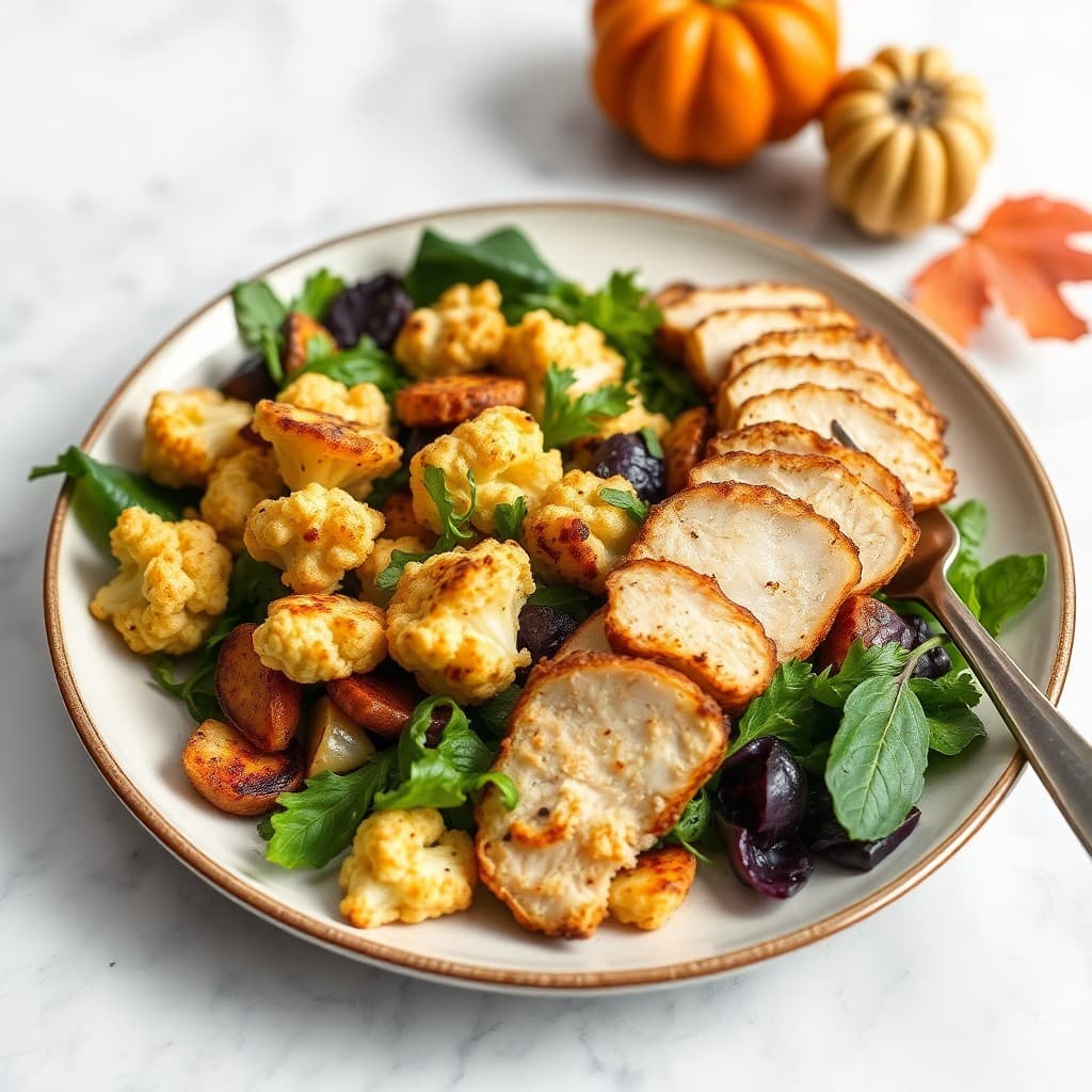 Autumn Roasted Cauliflower and Chicken Salad