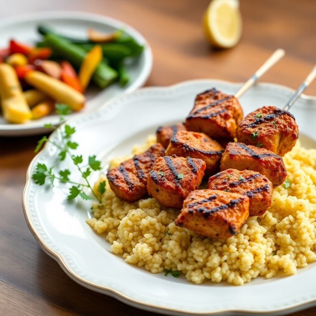 Moroccan Spiced Chicken Skewers with Saffron Couscous