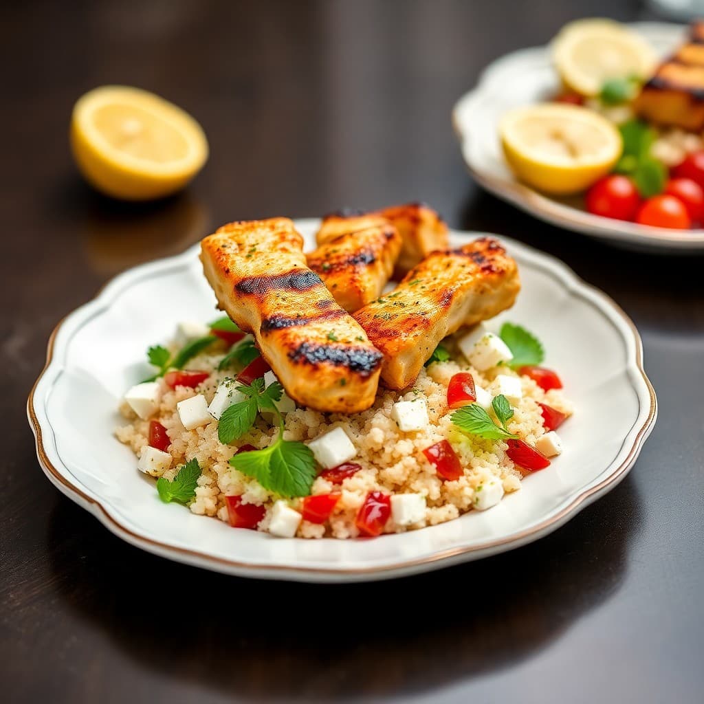 Lemon Garlic Chicken Souvlaki Bowls