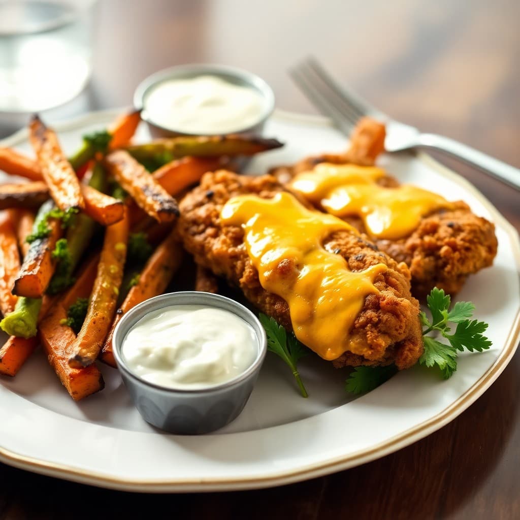 Cheesy Baked Chicken Tenders with Roasted Veggie Fries