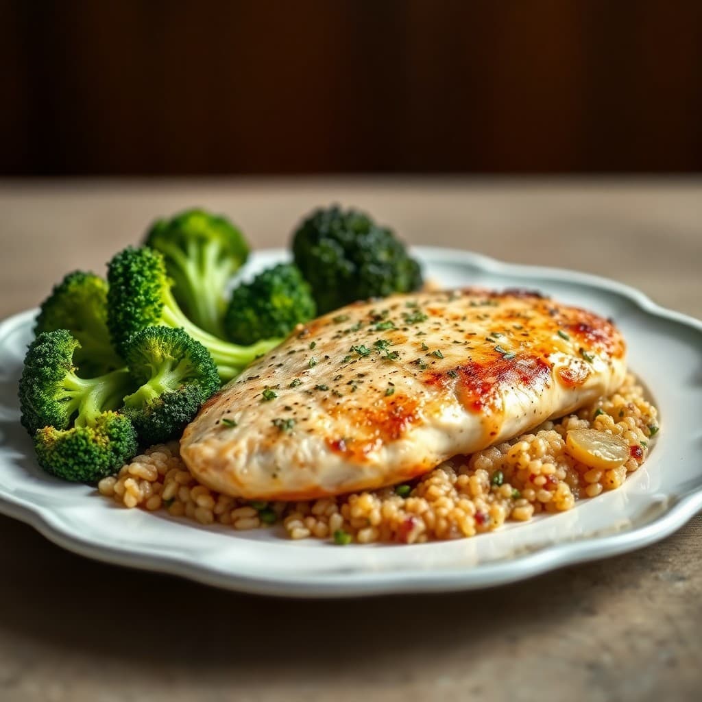 Zesty Lemon-Herb Baked Chicken with Roasted Broccoli and Quinoa