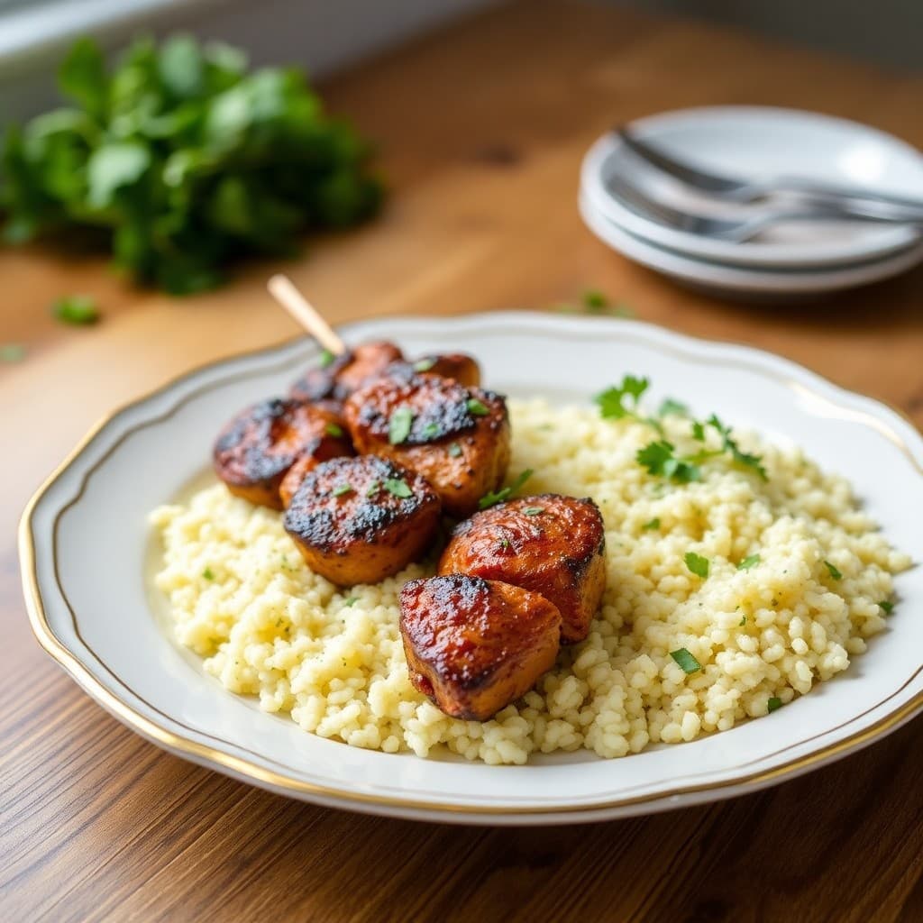 Moroccan Chicken Skewers with Lemon Couscous