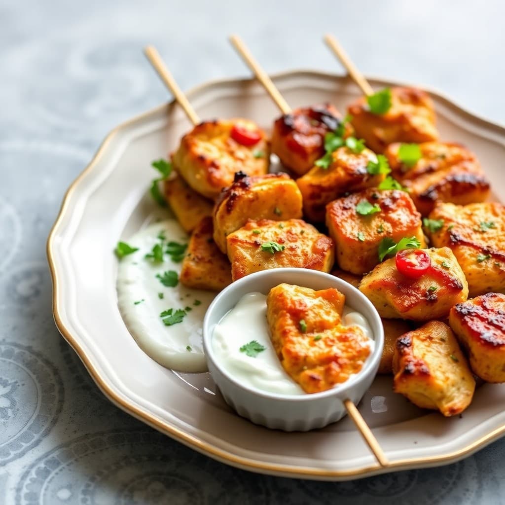 Lemon Garlic Chicken Skewers with Tzatziki Dip