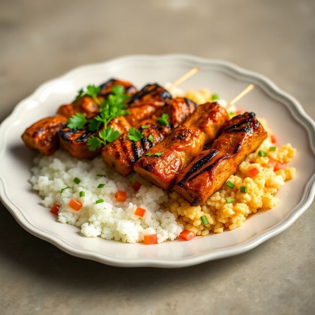 Jamaican Jerk Chicken Skewers with Coconut Rice