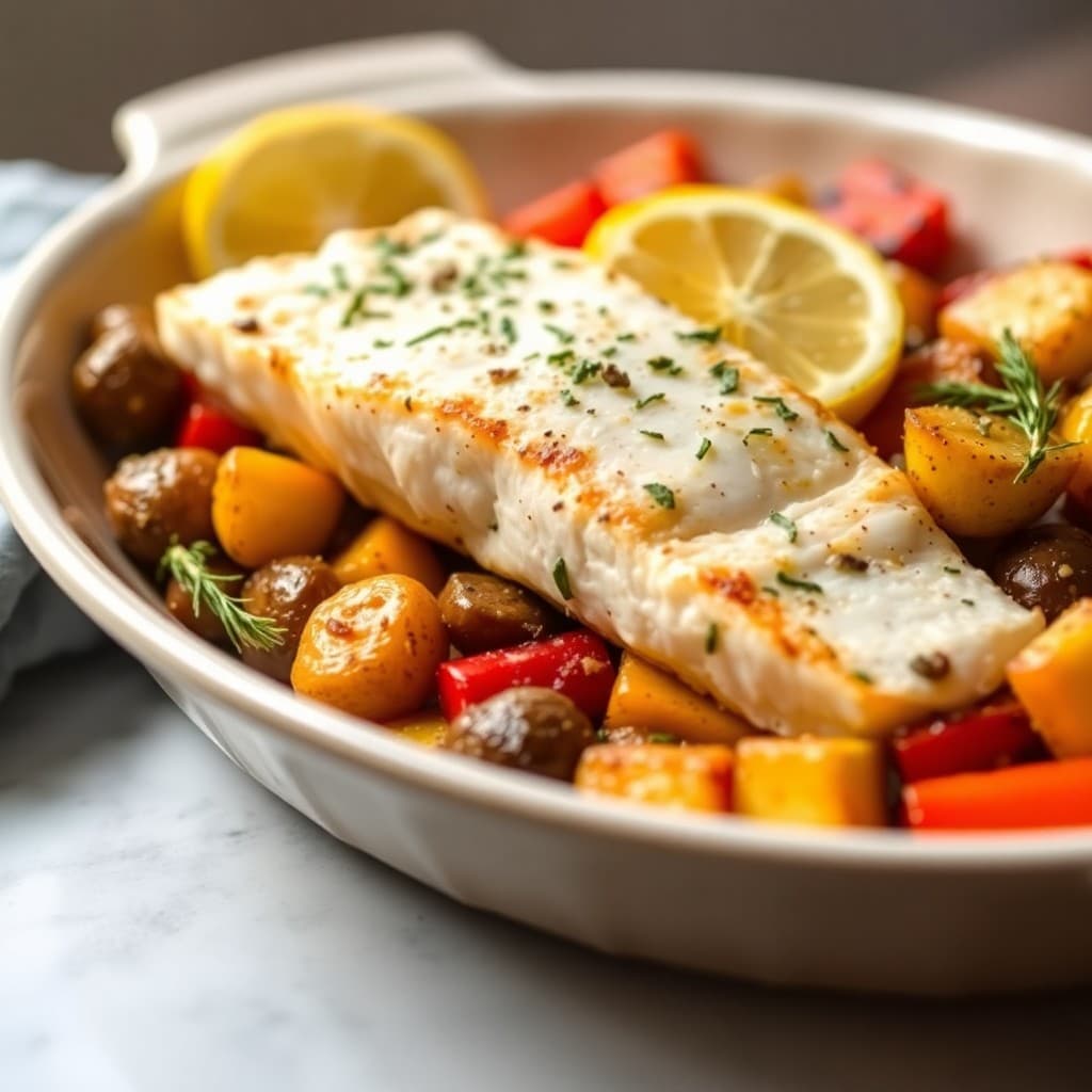 Lemon Herb Baked Cod with Roasted Vegetables