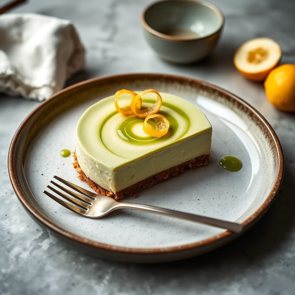 Japanese Matcha-Yuzu Cheesecake with Crispy Millet Crust