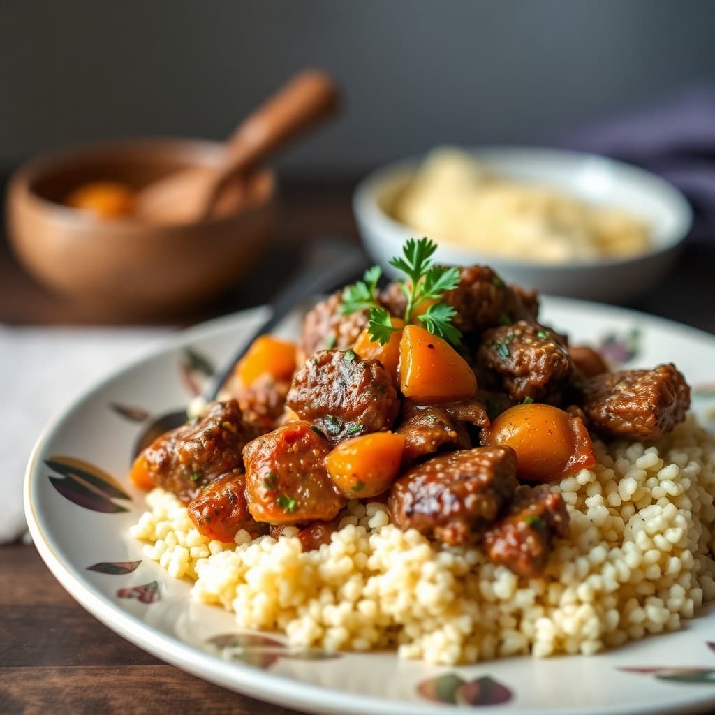 Moroccan Lamb Tagine with Apricots and Couscous