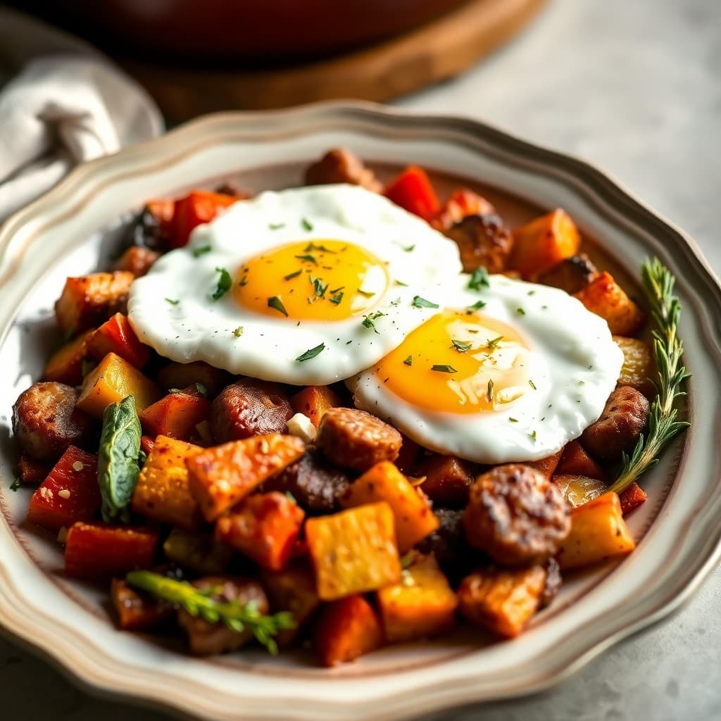 Keto Breakfast Skillet with Roasted Winter Vegetables