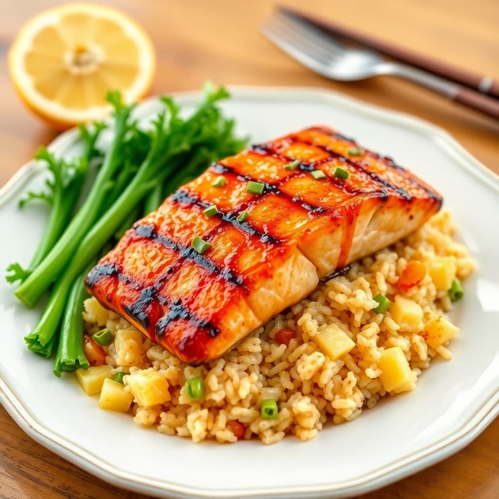 Grilled Teriyaki Salmon with Pineapple Fried Rice