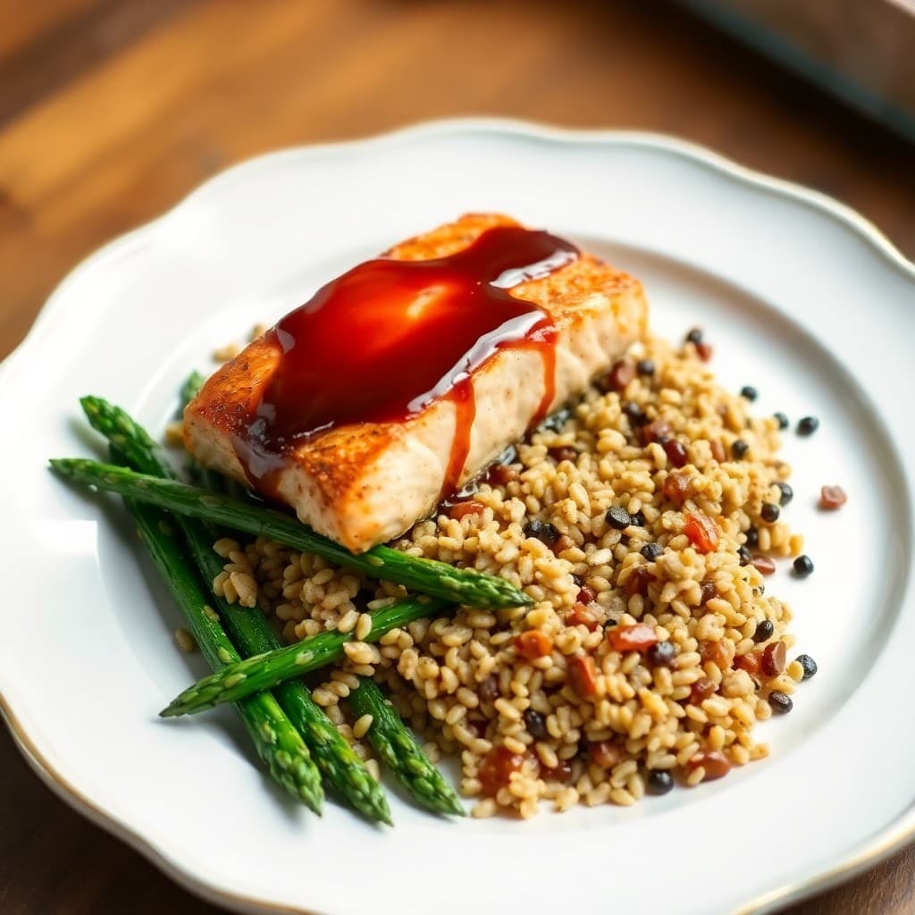 Honey Balsamic Glazed Salmon with Roasted Asparagus and Farro