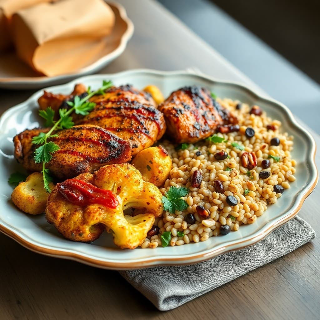 Lebanese Spiced Chicken Shawarma with Charred Cauliflower & Herbed Farro
