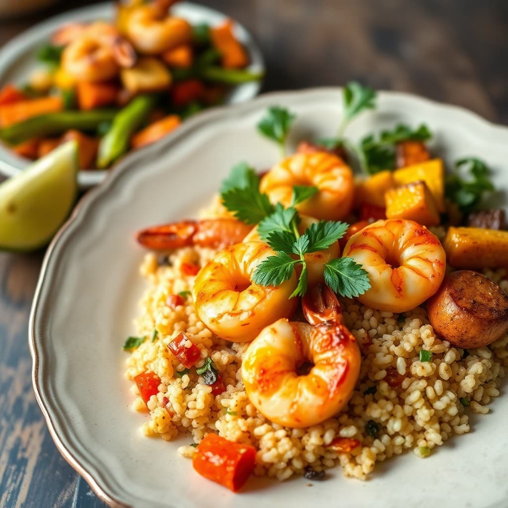 Seared Chili-Lime Shrimp with Quinoa and Roasted Vegetables