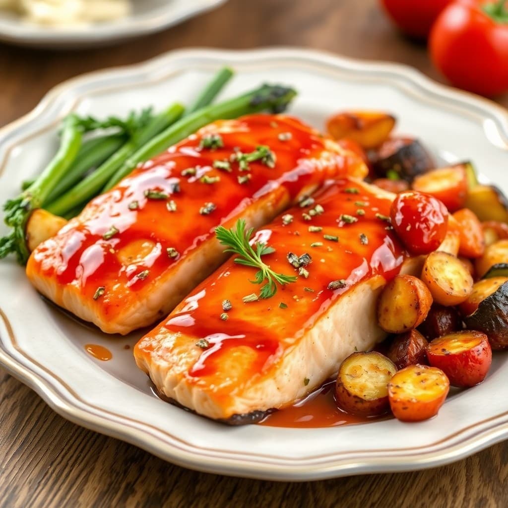 Honey Garlic Glazed Salmon with Roasted Veggies