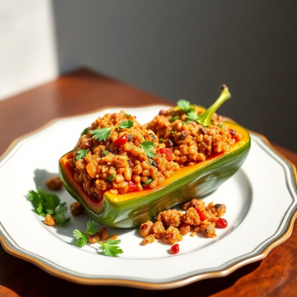 Spicy Lentil and Quinoa Stuffed Peppers