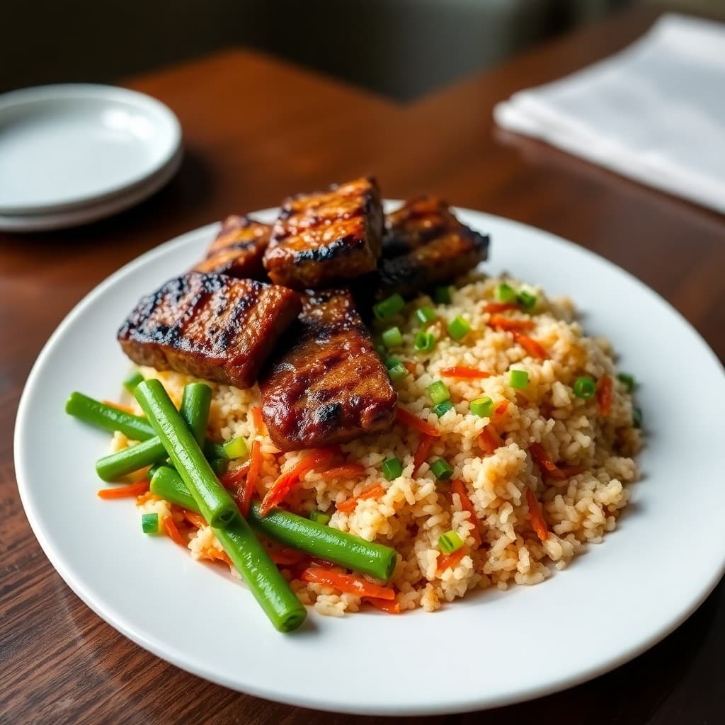 Korean Grilled Bulgogi Beef with Kimchi Fried Rice