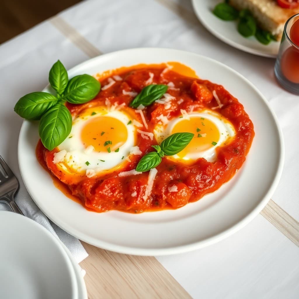 Italian Baked Eggs with Tomato, Basil and Parmesan
