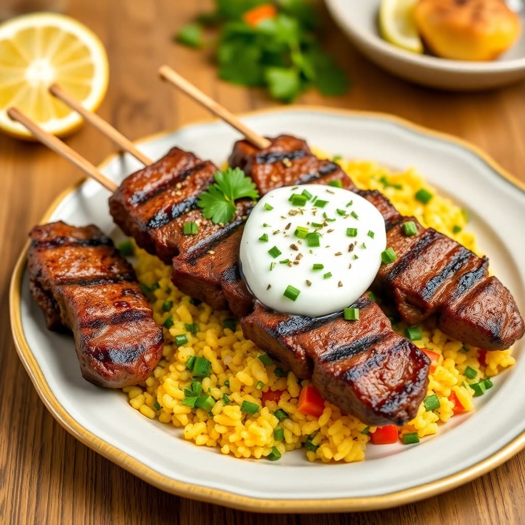 Brazilian-Style Picanha Steak Skewers with Chimichurri Rice