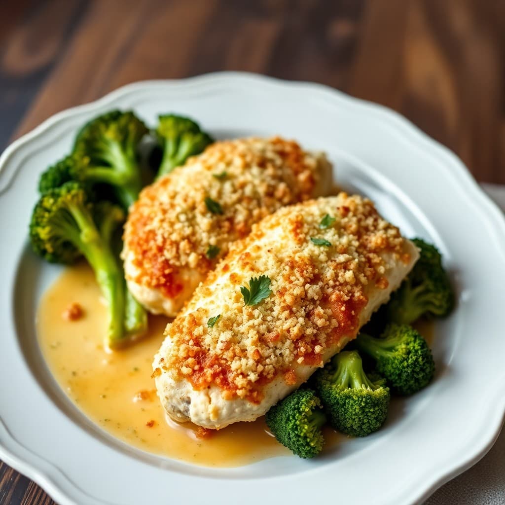 Zesty Baked Chicken Parmesan with Roasted Broccoli Florets
