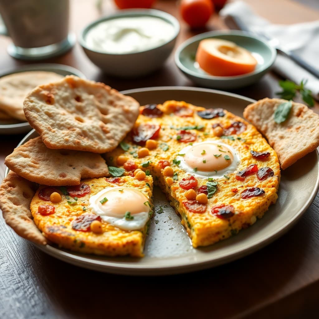 Lebanese Chickpea & Herb Frittata with Crispy Pita & Labneh