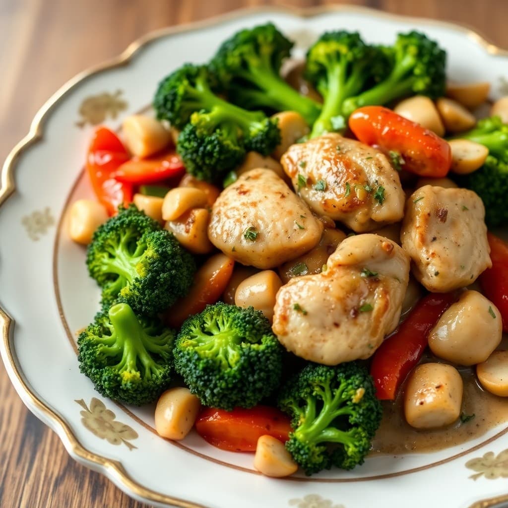 Herbed Chicken Stir-Fry with Garlic Roasted Broccoli