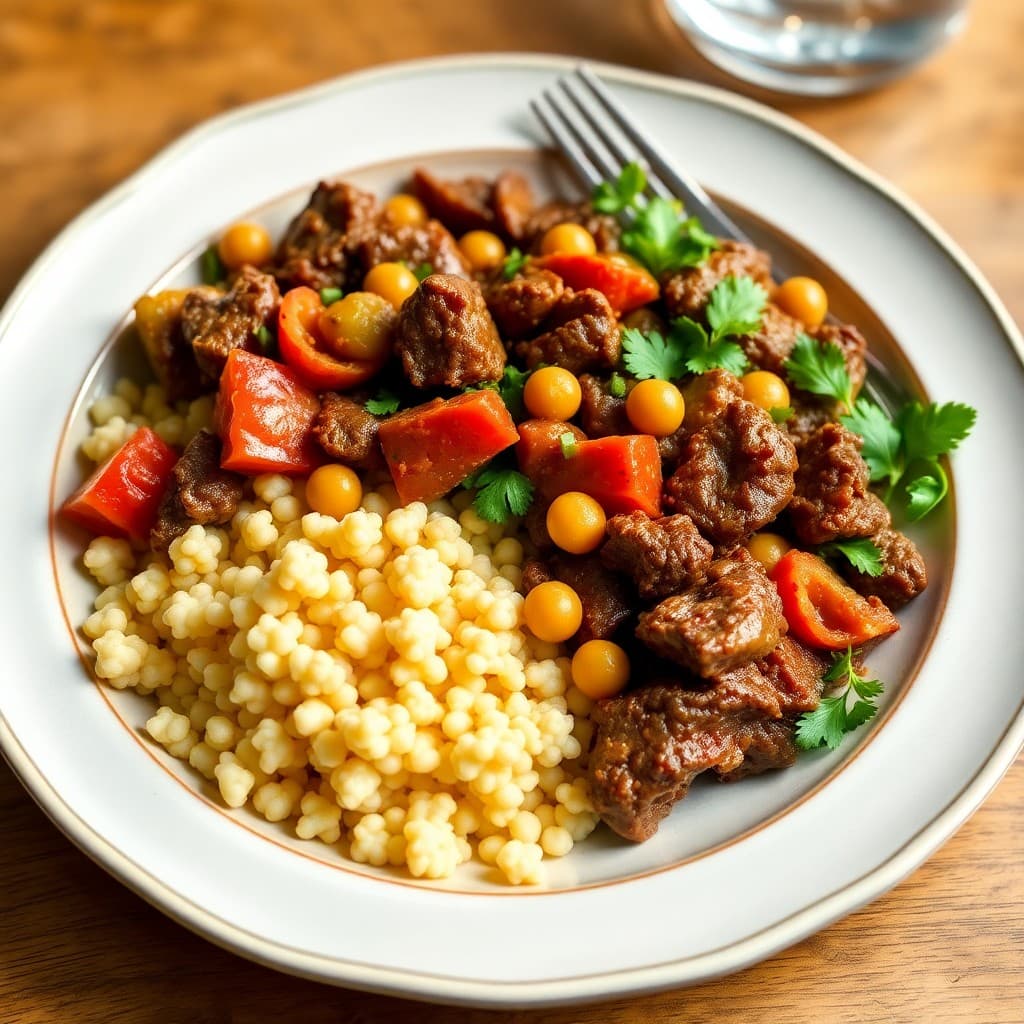 Moroccan-Spiced Beef Tagine with Chickpea Couscous