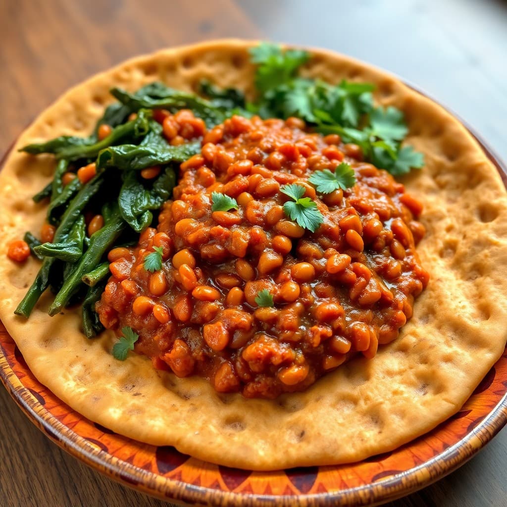 Ethiopian Misir Wat with Injera & Gomen Sauté