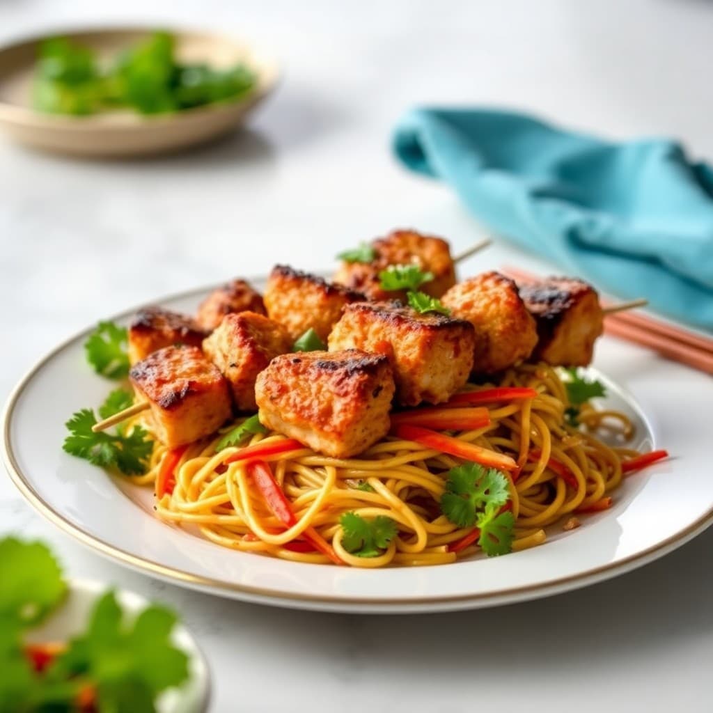 Zesty Thai Coconut Chicken Skewers with Peanut Noodles