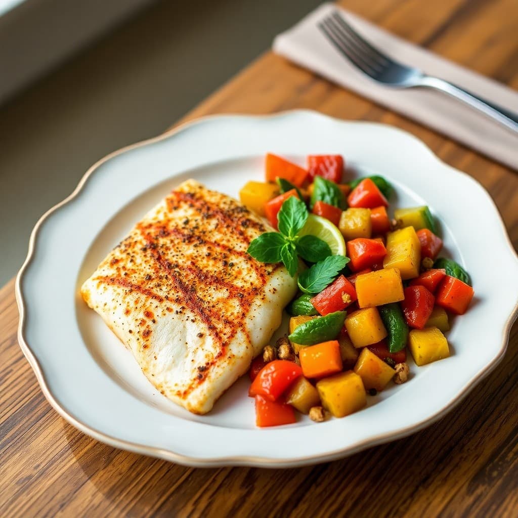 Seared Chili-Lime Tilapia with Roasted Veggie Medley