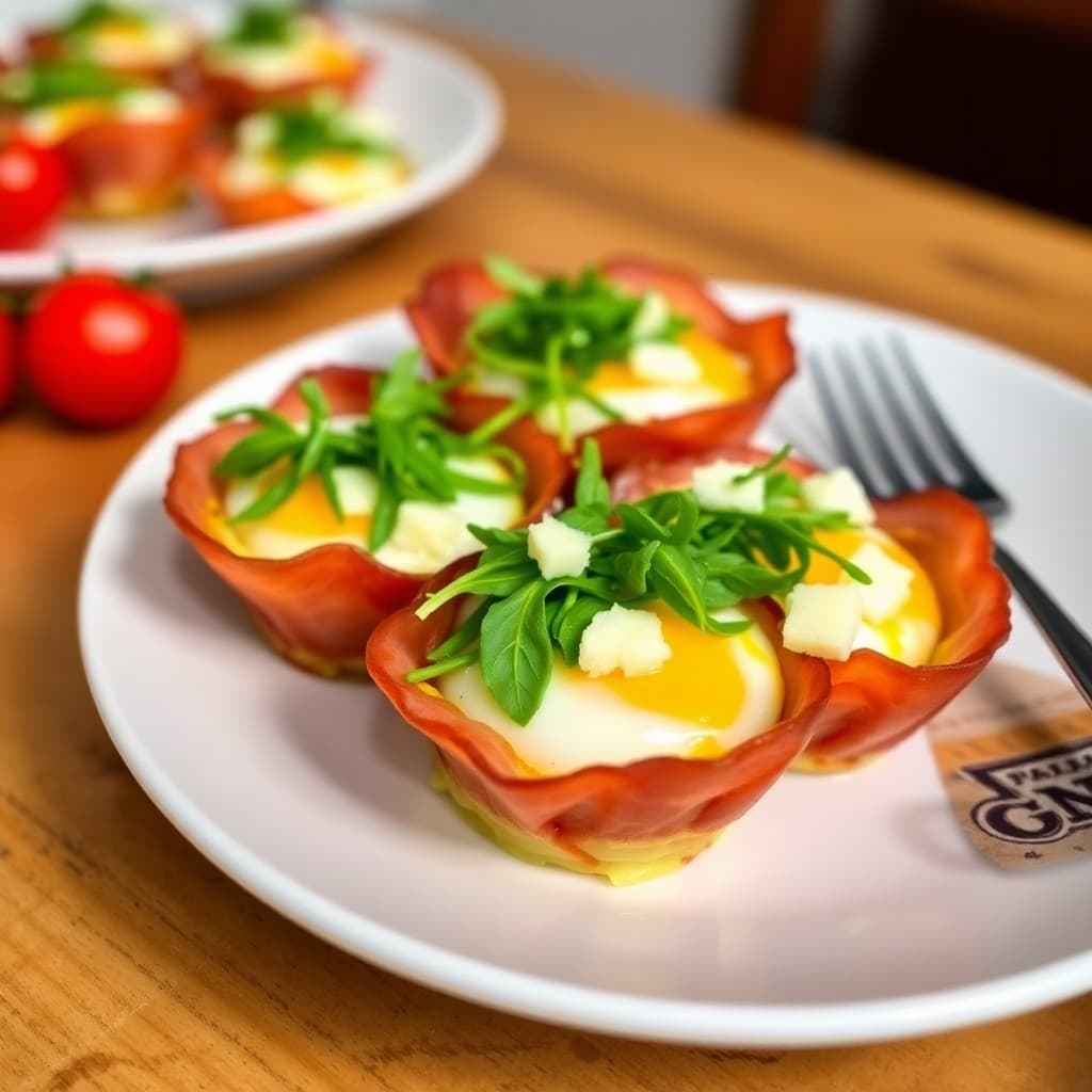 Italian Baked Egg Cups with Prosciutto and Arugula