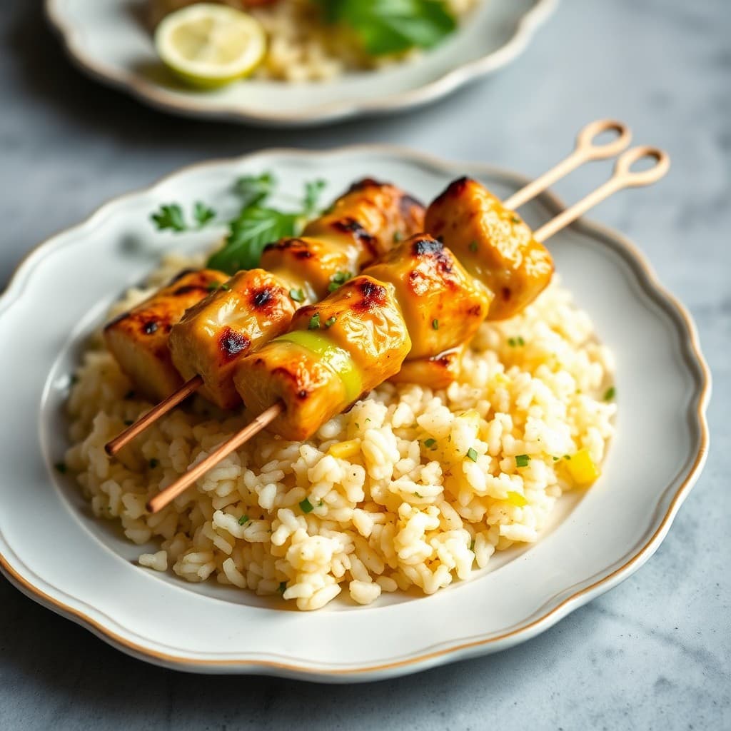 Coconut Lime Chicken Skewers with Pineapple Rice