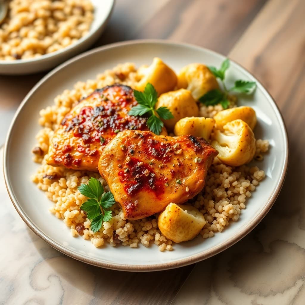 Seared Chili-Lime Chicken with Roasted Cauliflower and Bulgur