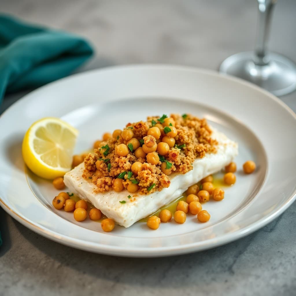 Portuguese Golden Garlic Cod with Crispy Chickpea Crumble