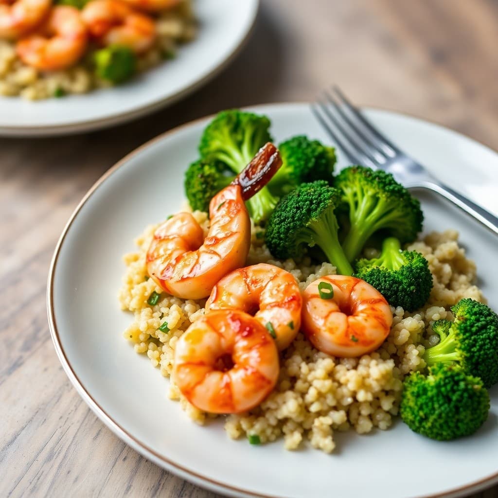 Seared Chili-Lime Shrimp with Quinoa and Roasted Broccoli