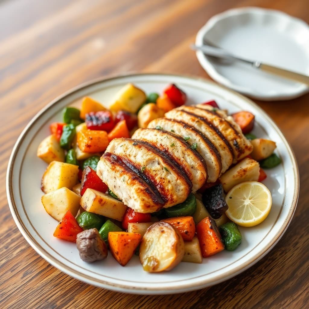Roasted Winter Veggie Medley with Grilled Chicken