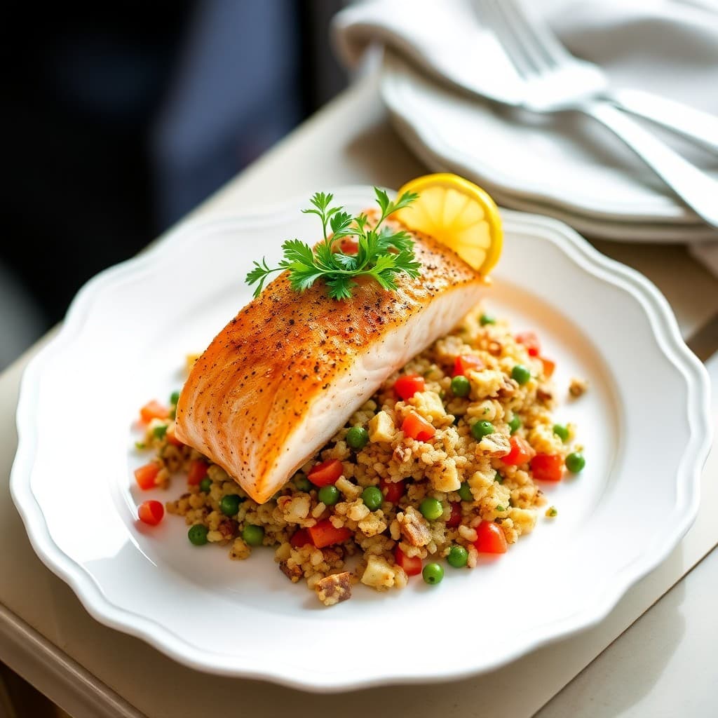 Lemon Garlic Salmon with Quinoa Tabbouleh