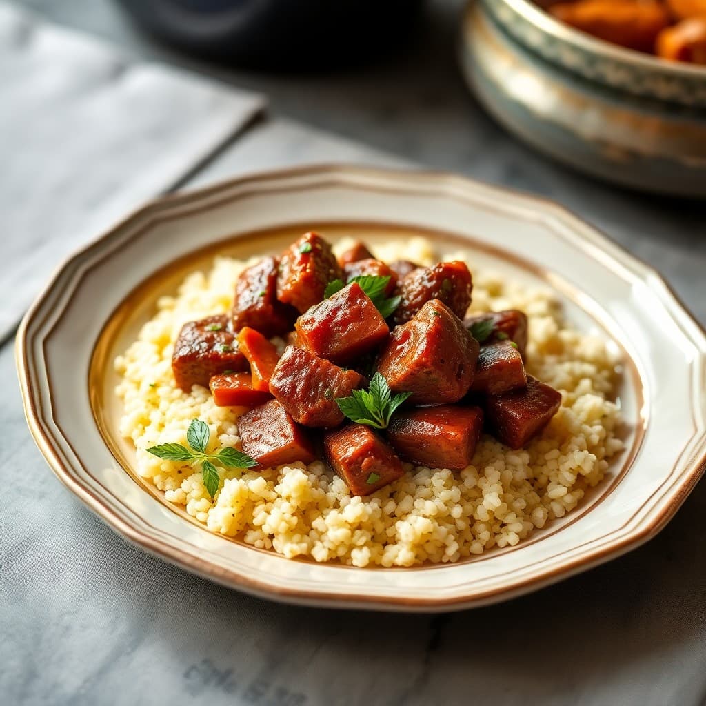 Moroccan Spiced Lamb Tagine with Herbed Couscous