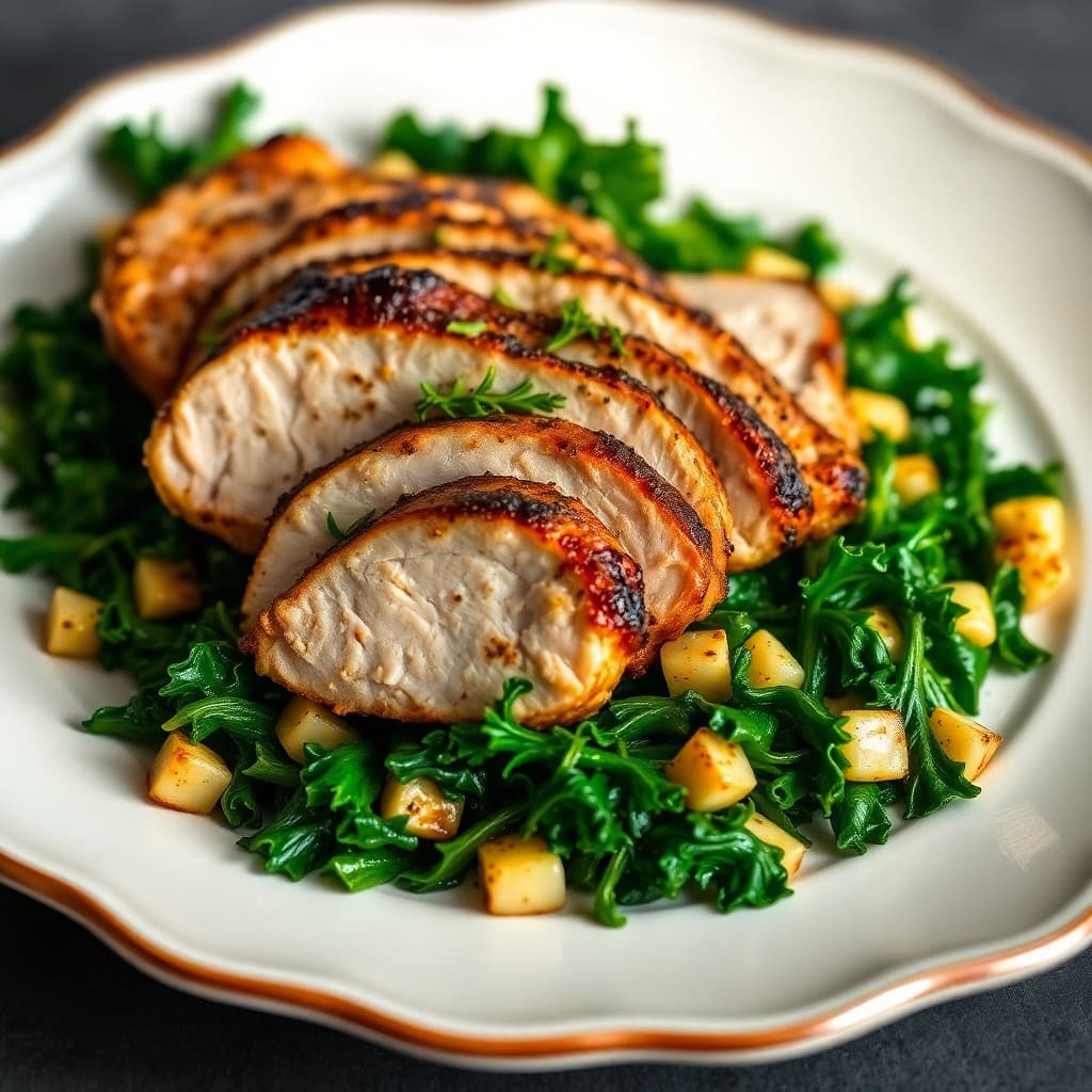 Roasted Pork Loin with Garlic Butter Kale