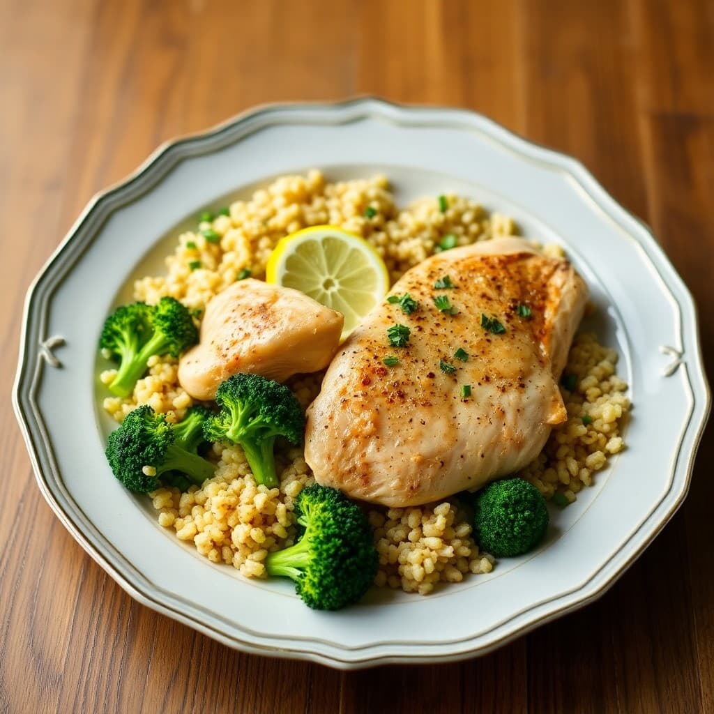 Zesty Lemon-Garlic Chicken with Roasted Broccoli and Quinoa