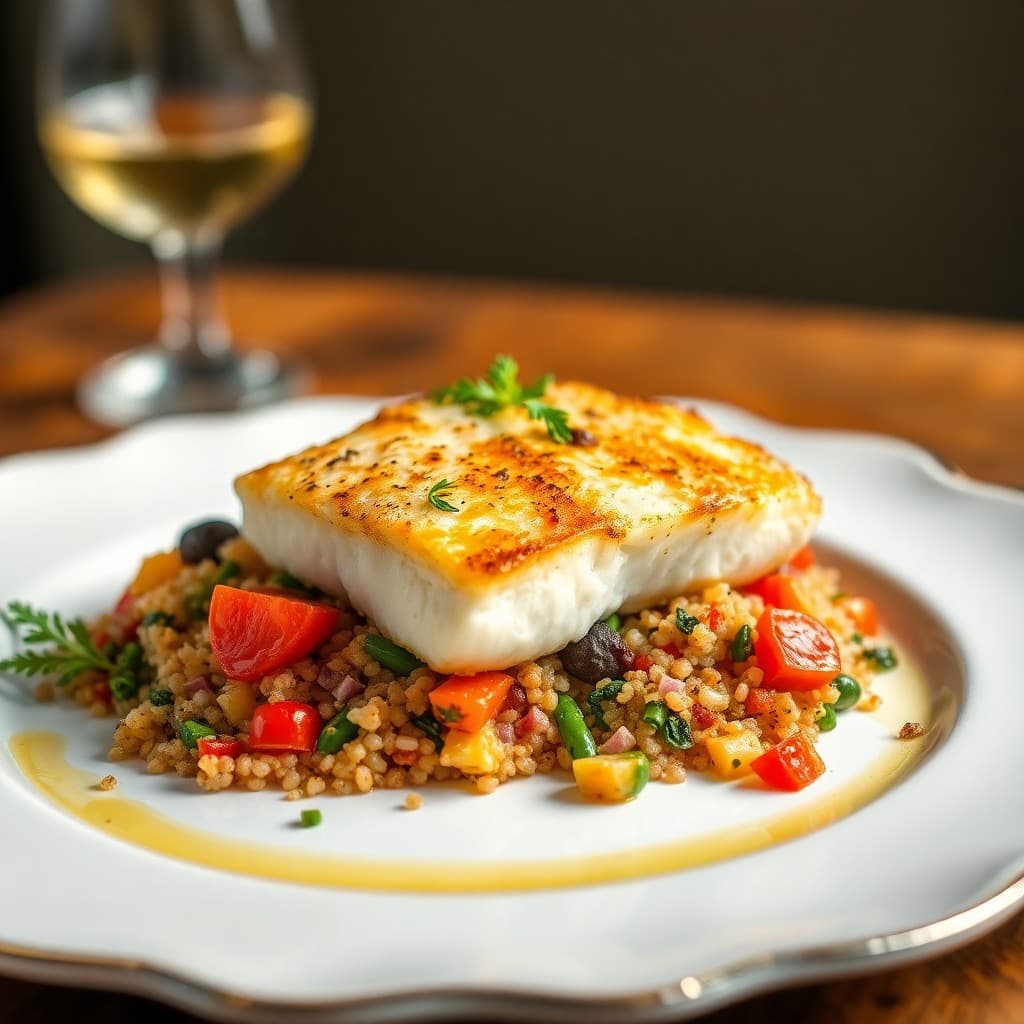 Provençal Baked Cod with Roasted Vegetable Quinoa