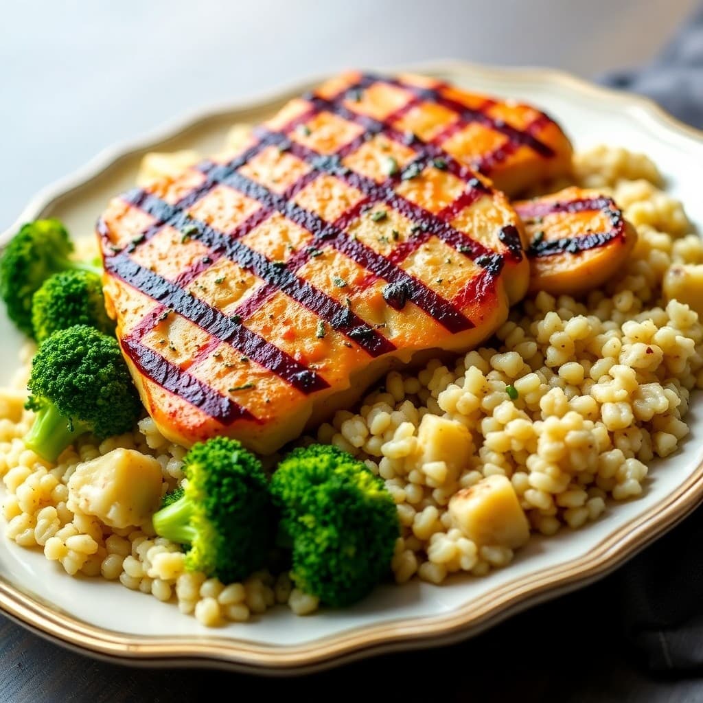 Zesty Grilled Lemon-Garlic Chicken with Roasted Broccoli and Quinoa