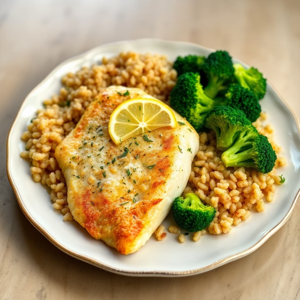 Baked Lemon Garlic Tilapia with Roasted Broccoli and Quinoa