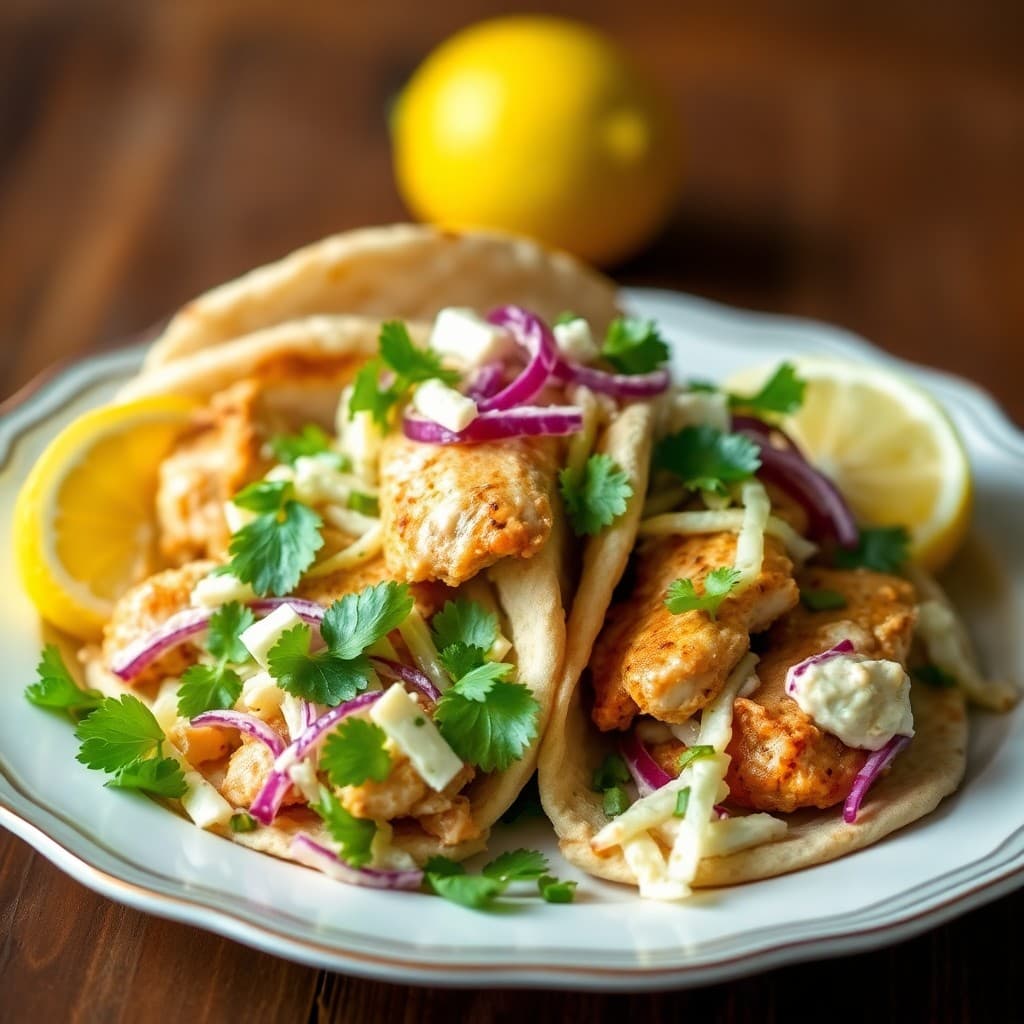 Zesty Lemon Chicken Pitas with Mediterranean Slaw