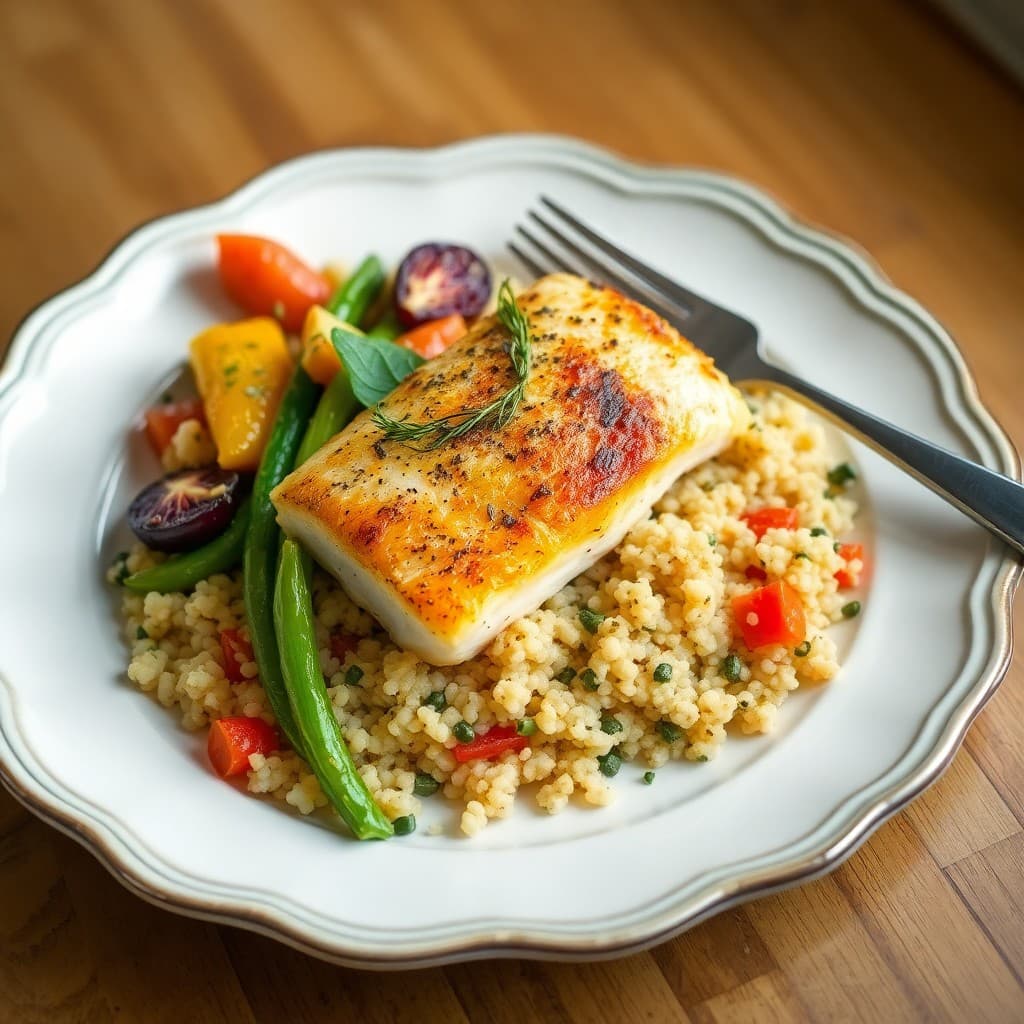 Mediterranean Baked Cod with Roasted Veggies and Quinoa
