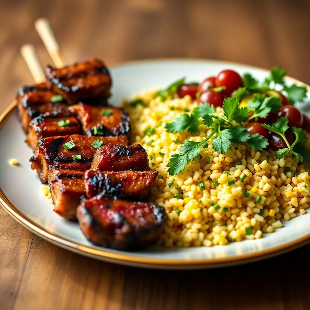 Zesty Brazilian Picanha Steak Skewers with Chimichurri Rice