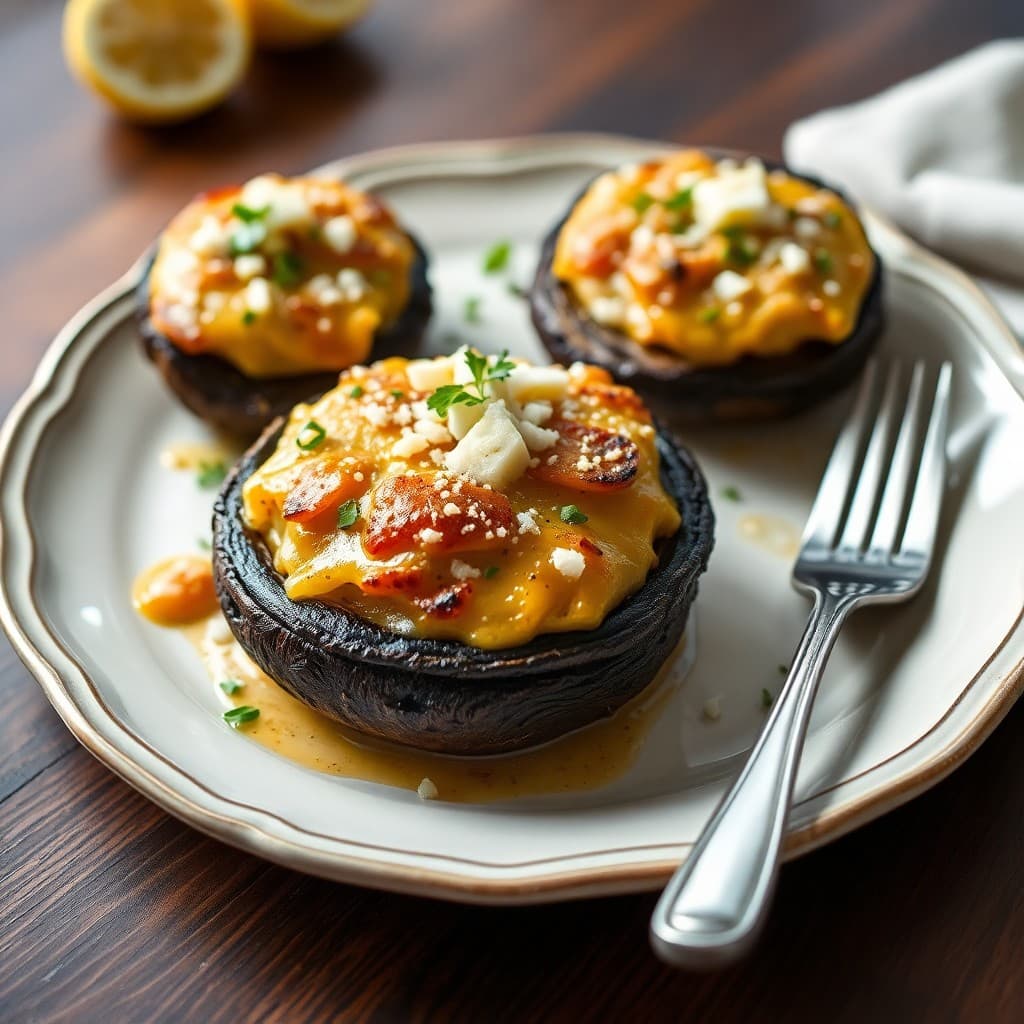 Garlic Lemon Chicken Stuffed Portobello Mushrooms