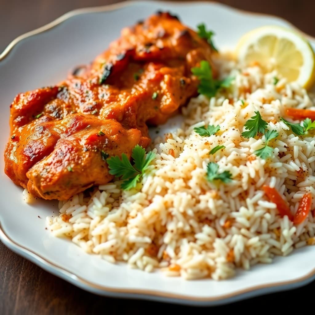 Indian Tandoori Chicken with Basmati Rice Pilaf