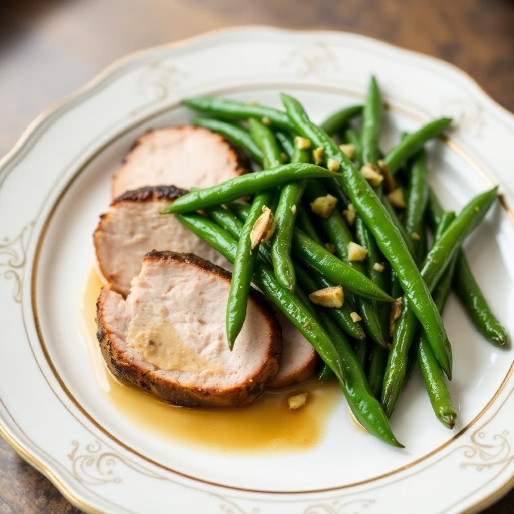Roasted Pork Tenderloin with Garlic Butter Green Beans