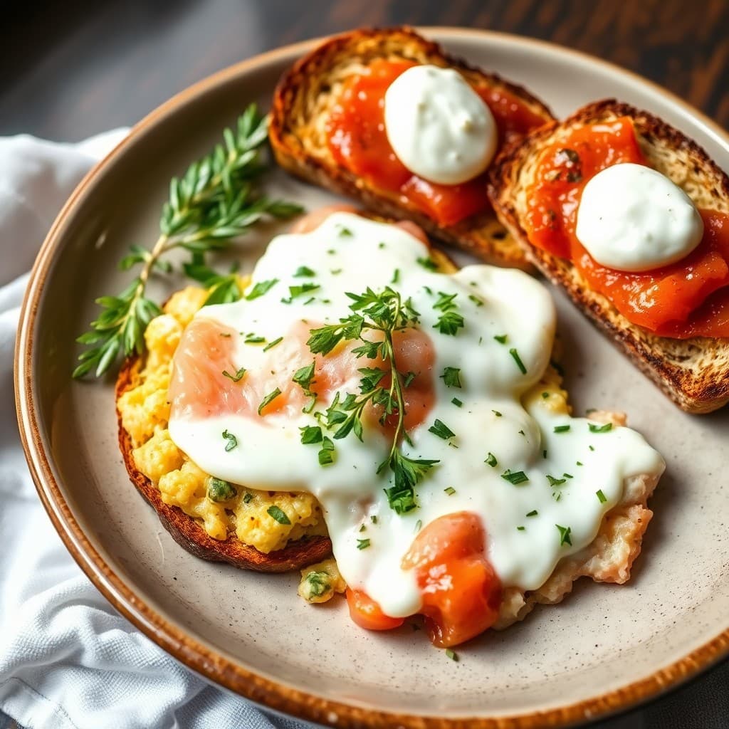 Provençal Smoked Salmon & Herb Scramble with Roasted Tomato Confit Toast