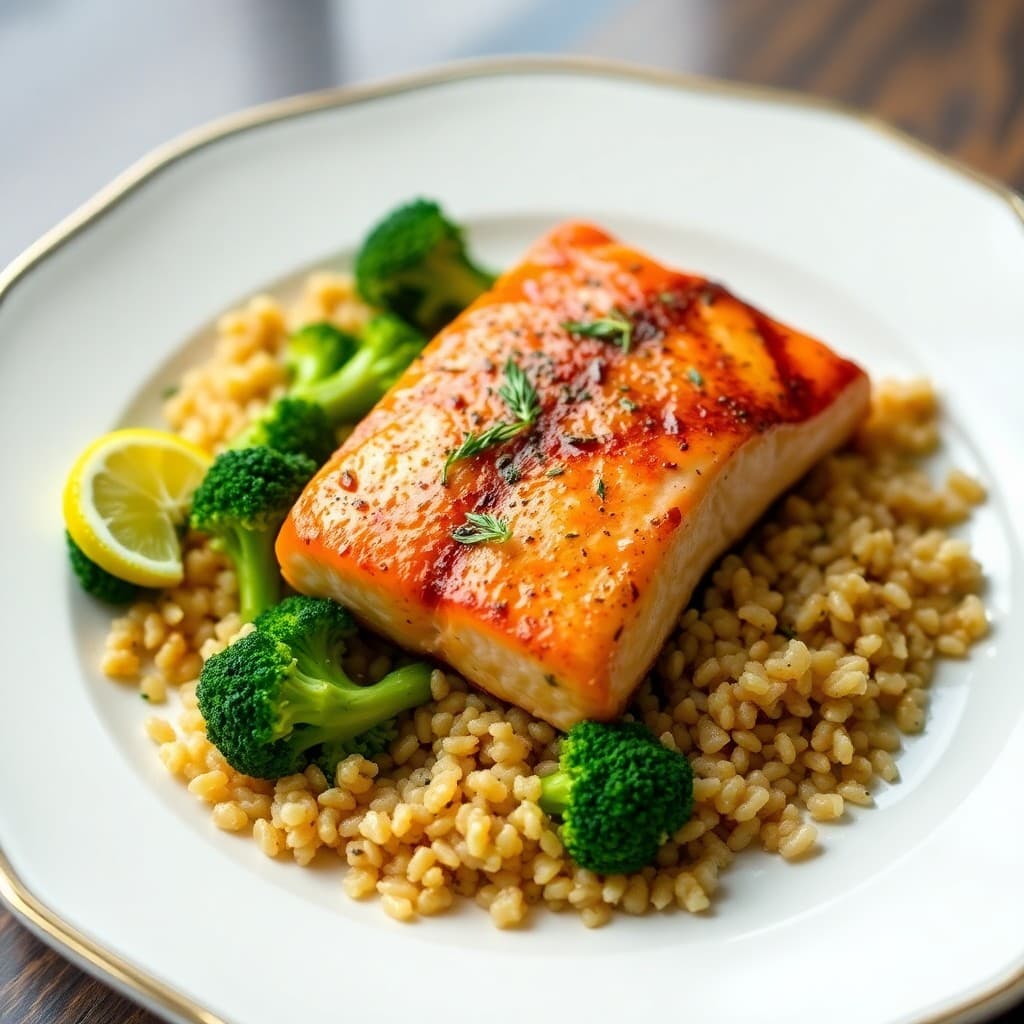 Lemon Garlic Grilled Salmon with Roasted Broccoli and Quinoa