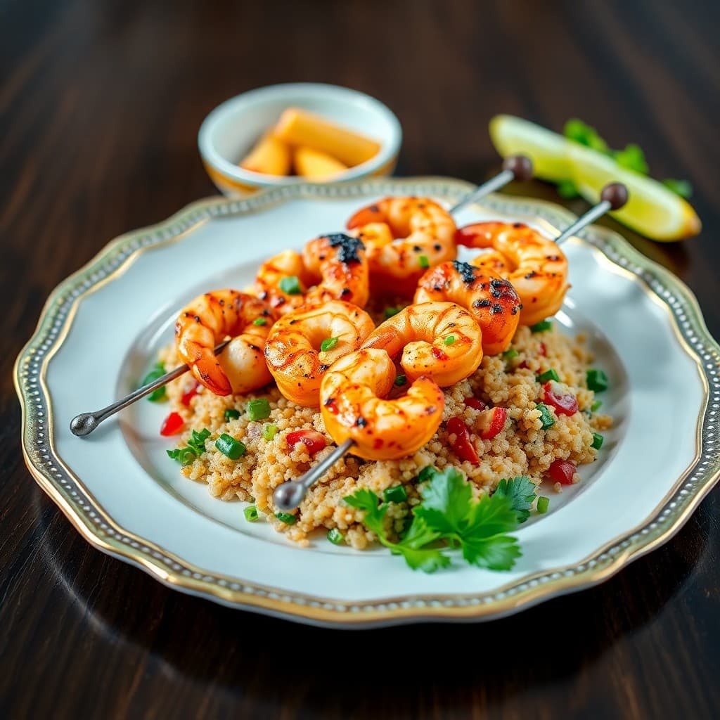 Zesty Mediterranean Shrimp Skewers with Bulgur Tabbouleh